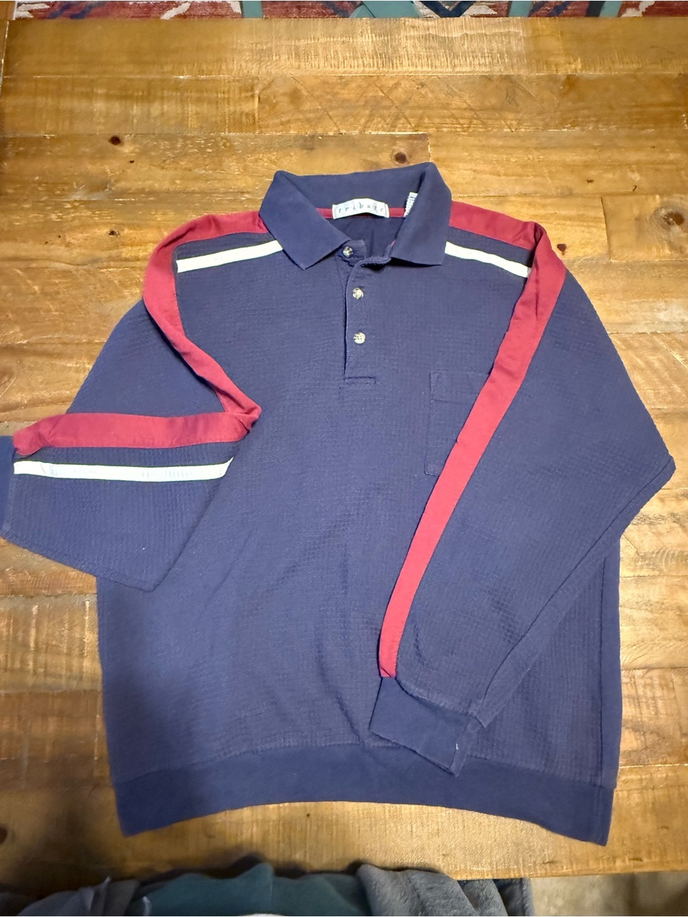 Navy Long Sleeve Knit Polo | Retro Colorblock Rugby Top